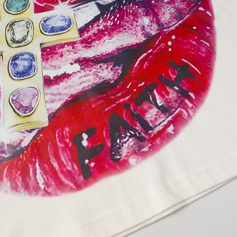 Billionaire Studios Glamorous Faith Lips Cross Graphic Crop Tee