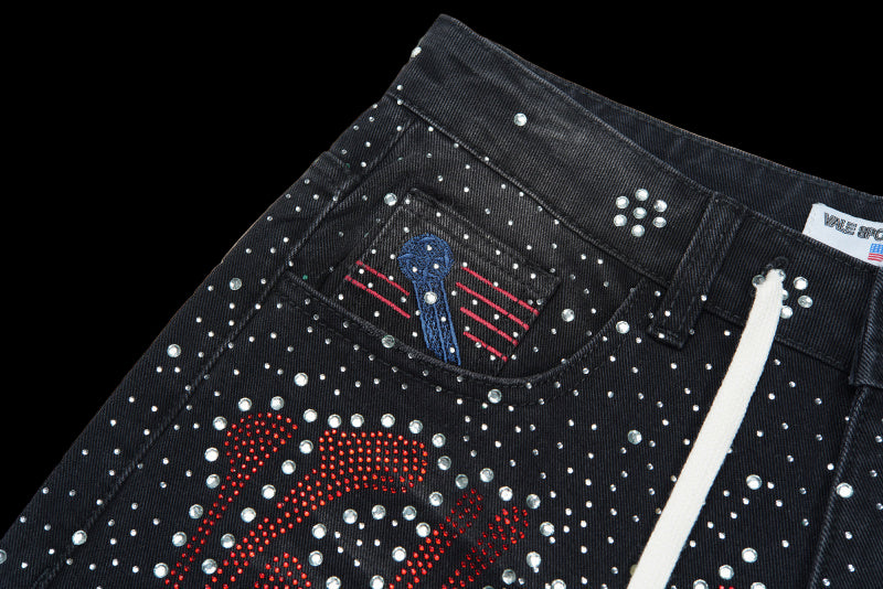 Vale Valley Dreams Black Iced Out Jean Shorts Jorts