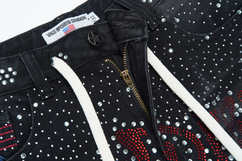 Vale Valley Dreams Black Iced Out Jean Shorts Jorts