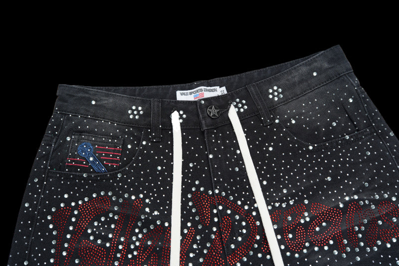 Vale Valley Dreams Black Iced Out Jean Shorts Jorts