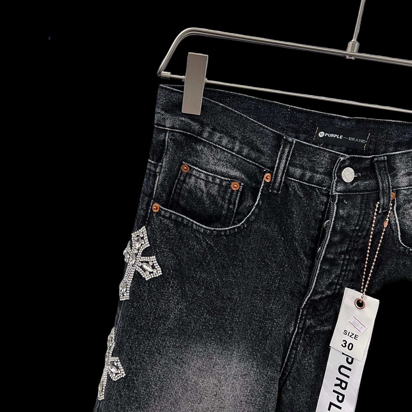 Rhinestone Cross Purple Jeans