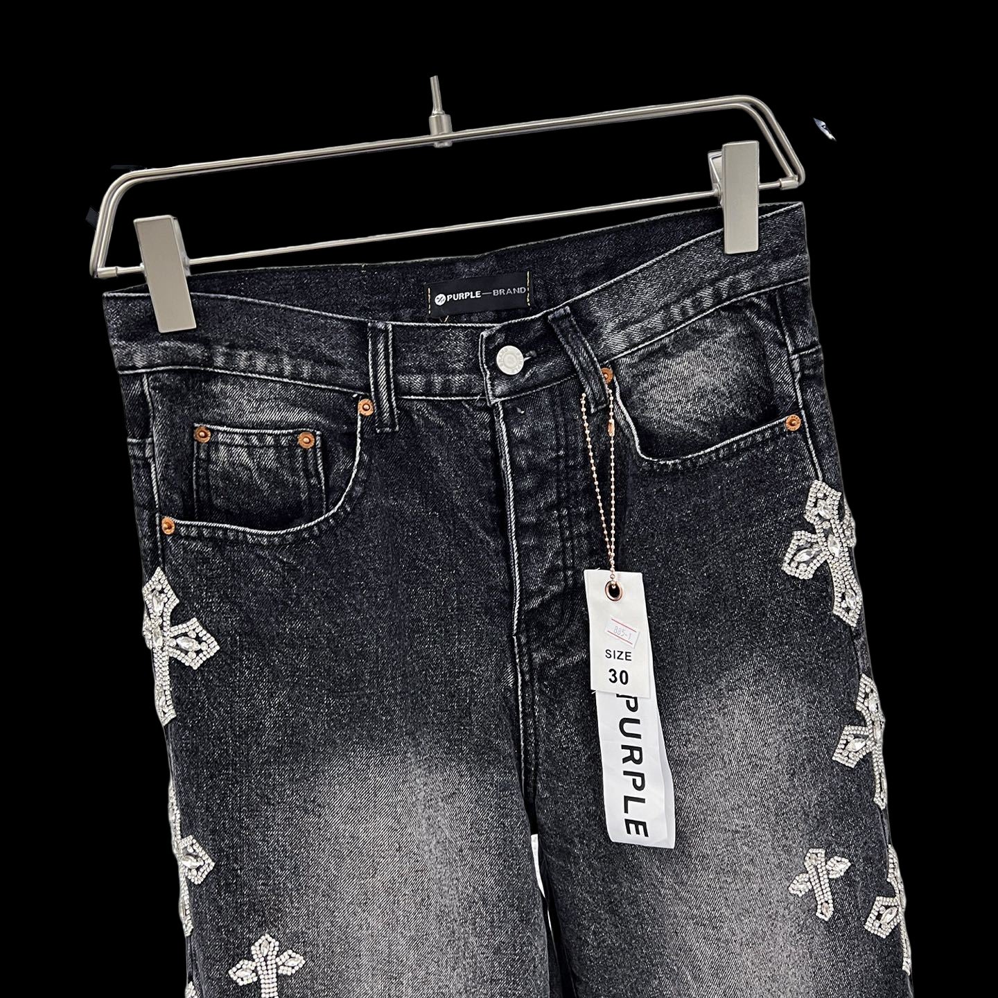 Rhinestone Cross Purple Jeans
