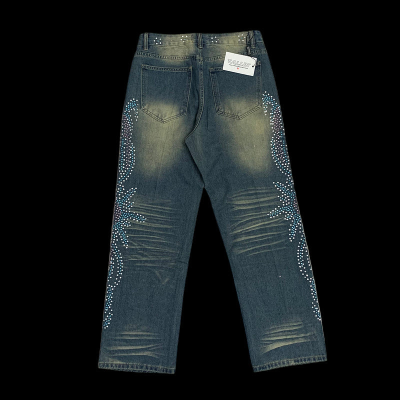 Vale Valley Dreams Blue Tsunami Faded Denim Baggy Jeans