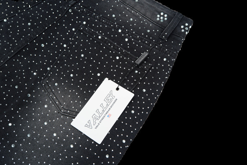 Vale Valley Dreams Black Iced Out Jean Shorts Jorts