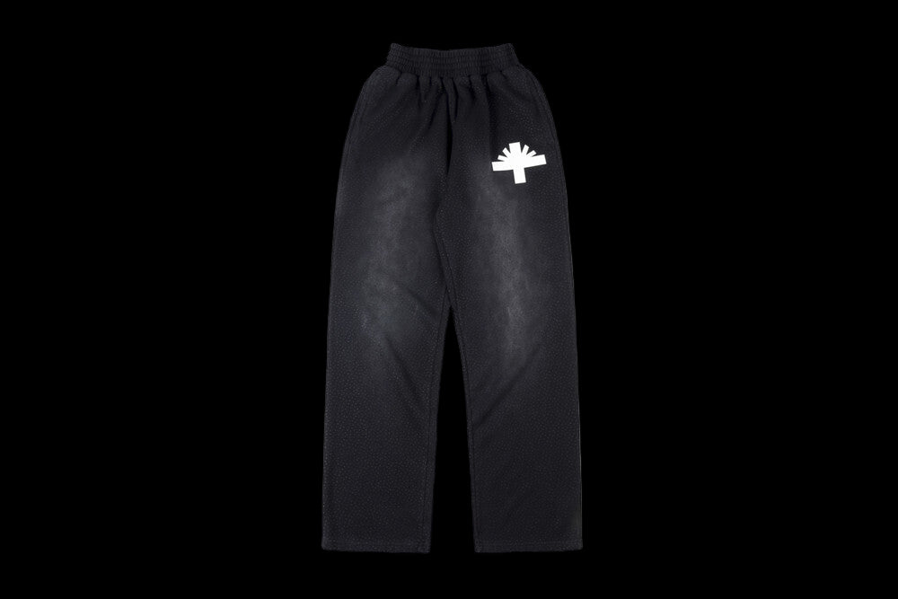 Vertabrae Crystal Black Sweatpants with White Logo