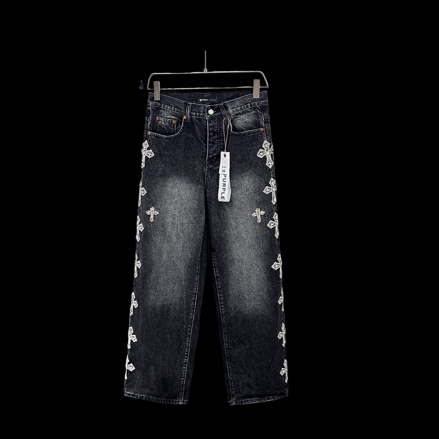 Rhinestone Cross Purple Jeans