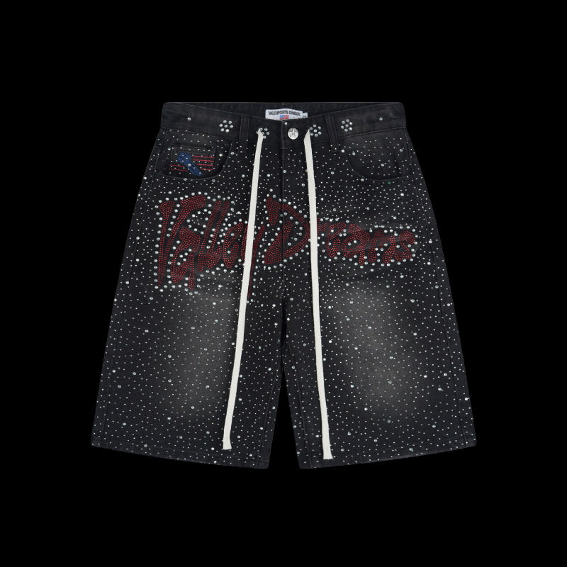Vale Valley Dreams Black Iced Out Jean Shorts Jorts