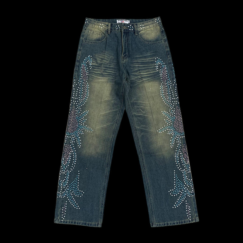 Vale Valley Dreams Blue Tsunami Faded Denim Baggy Jeans